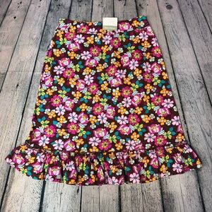 Hanna Andersson NWT Y2K Retro Floral Ruffle Hem Midi Skirt Pink Brown Cotton S